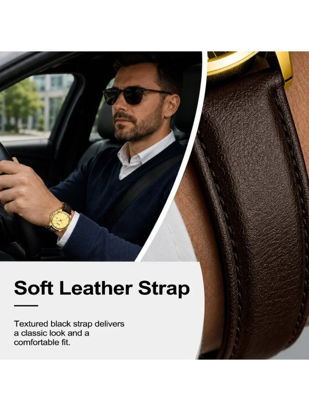 Men's Brown Gold Minimalist Fashion Leather Strap Classic Analog Quartz Watch